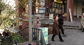 young Pole, among other pedestrians climbing the stairs