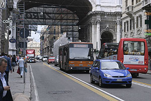 Scheduled and sightseeing buses on Via XX Settembre, Genova