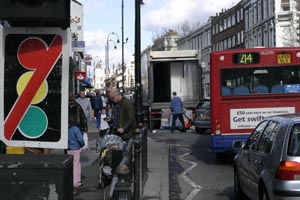 Street scene on Kentish Town Road, London