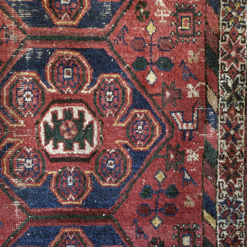 Kurdish or Afshar rug, large blossom medallions- middle field