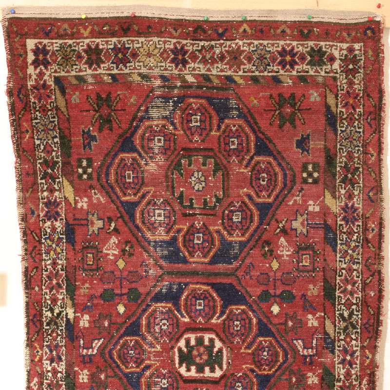 Kurdish or Afshar rug, large blossom medallions- top half