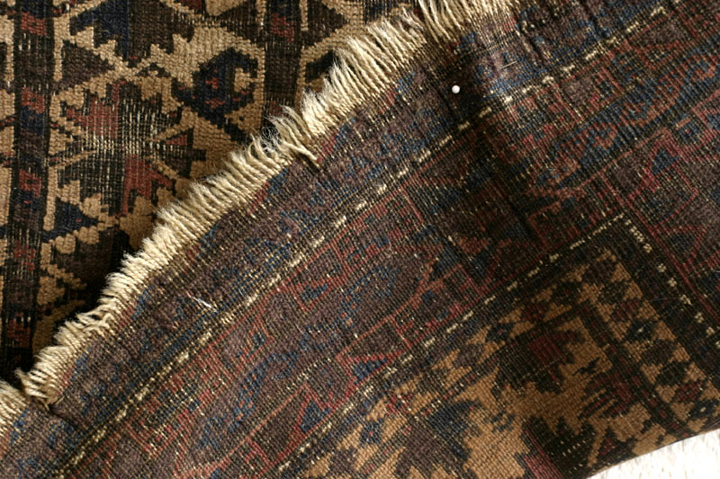 Baluch prayer rug with tree of life design, back side