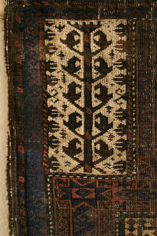 Baluch prayer rug with tree of life design, spandrel with small tree