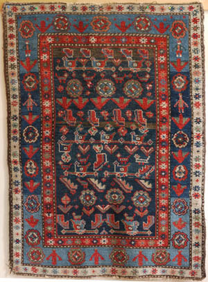 Kolyai / Qulya'i Kurdish rug with ducks, goats, humans and possibly still other animals #8212;click to see enlarged view