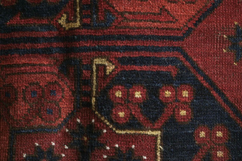Ersari Turkmen main carpet, Turkmenistan second half 19th century: detail of bright yellow