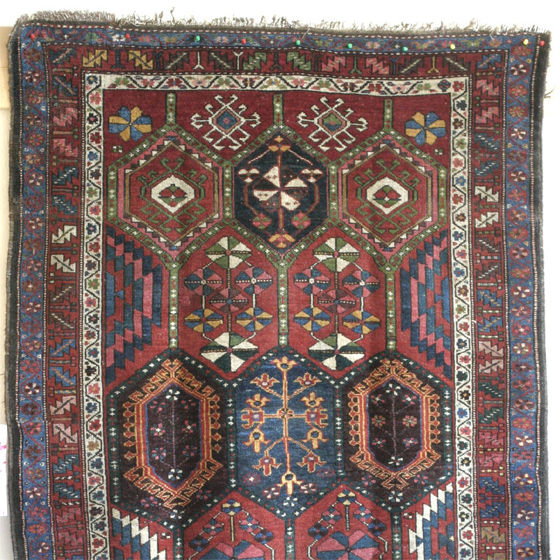 Kurdish village rug with flowers in hexagonal pattern - top half