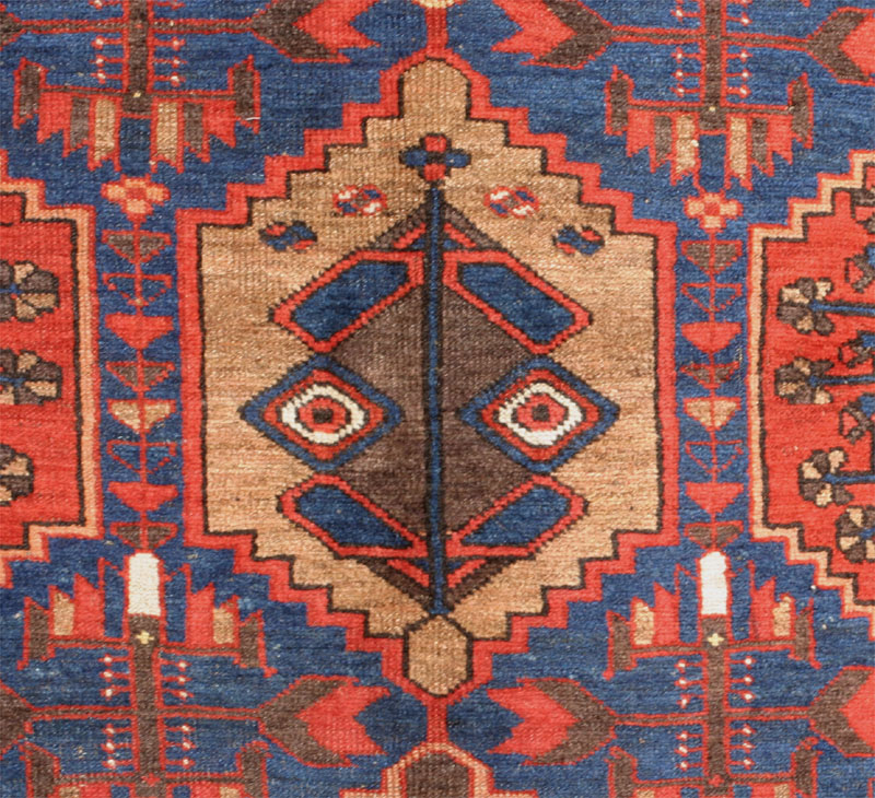 Kurdish hexagon lattice rug - central hexagon medallion with strange eyes