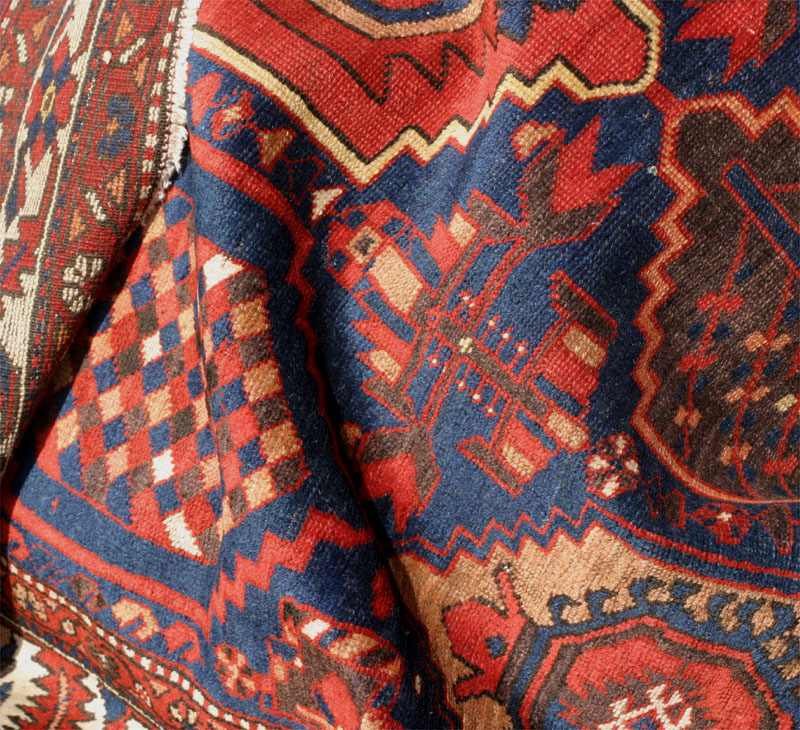 Kurdish hexagon lattice rug - still more pile folds