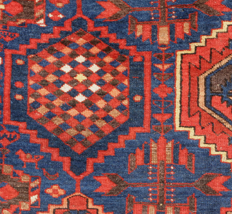 Kurdish hexagon lattice rug - rhombus medallion with bird