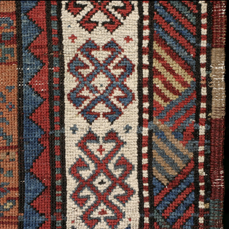 Kurdish long rug - border hooked diamonds