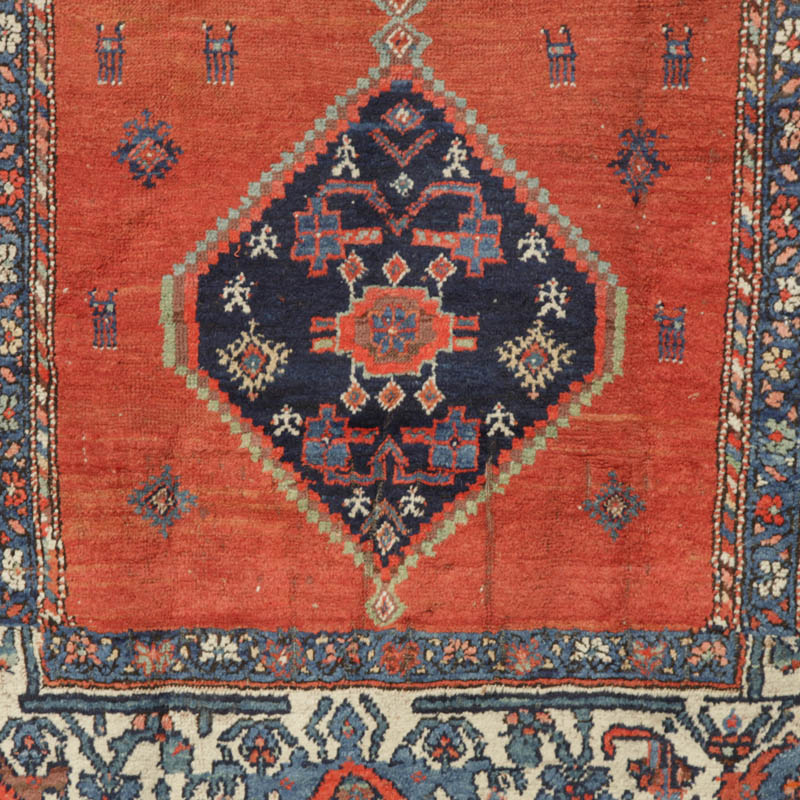 Kurdish medallion rug with humans and animals - lower medallion