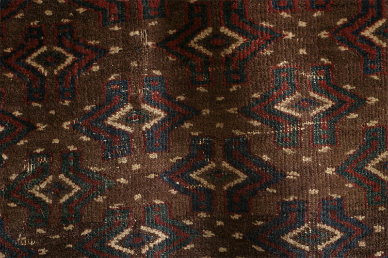 yomud turkmen rug, close up of field